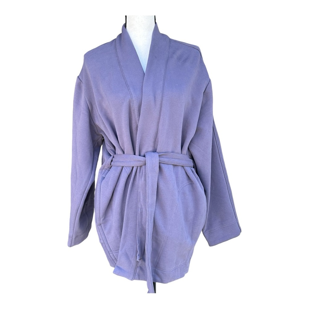 Athleta Women's Sz S/M Purple Cozy Cotton Open Front Tie Waist Cardigan